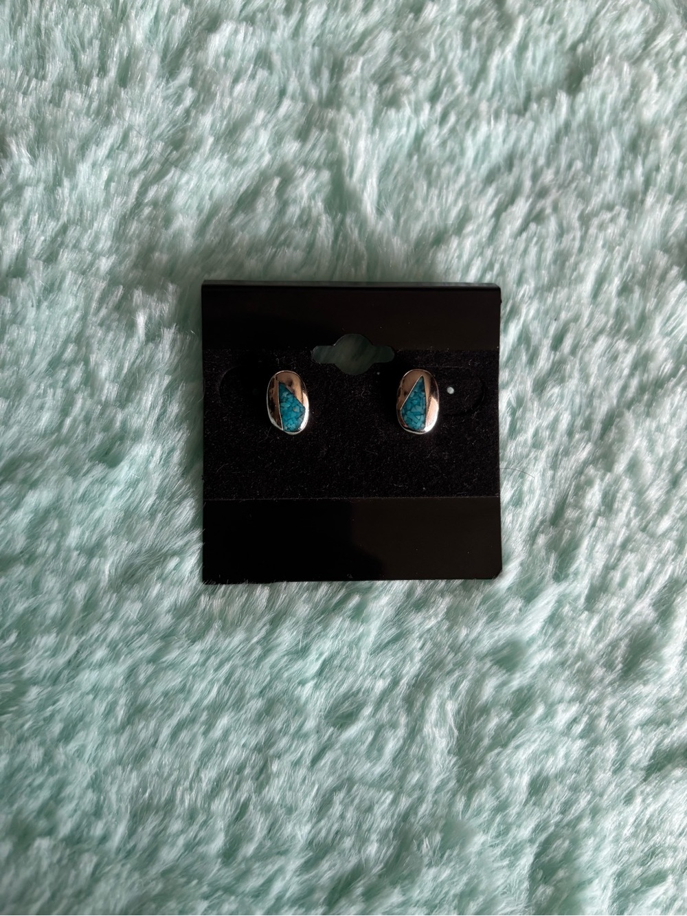 Vintage Casting On Parade Signed Turquoise Inlay Stud Earrings Stainless